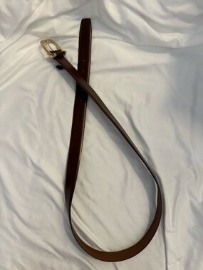 Like New Cole Haan Brown Chevron Embossed Leather Belt with Gold Tone Buckle